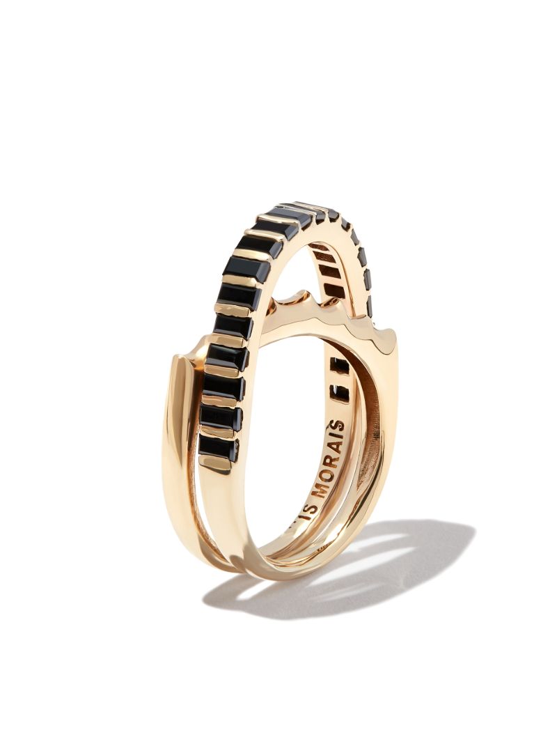 14k Yellow Gold Elliptical Black Diamond Ring
