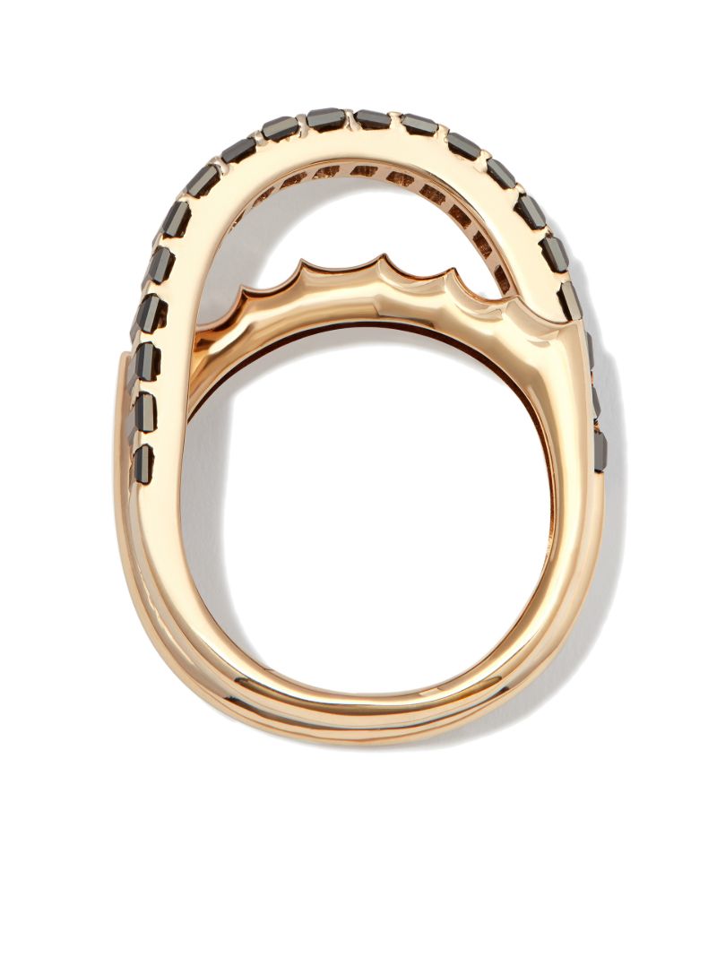 14k Yellow Gold Elliptical Black Diamond Ring