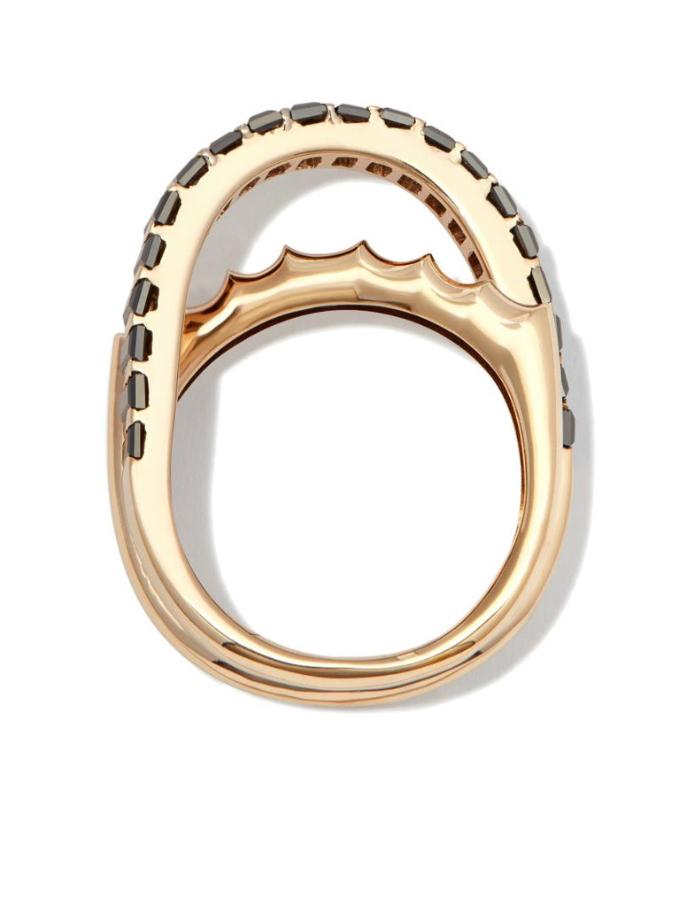 14k Yellow Gold Elliptical Black Diamond Ring