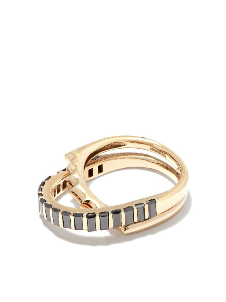 14k Yellow Gold Elliptical Black Diamond Ring