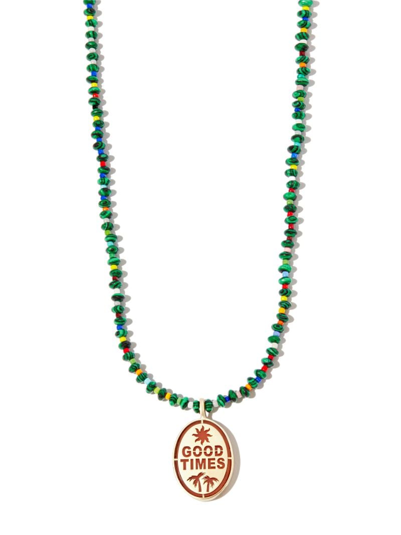 14k Yellow Gold and Malachite the Good Times Beaded Necklace