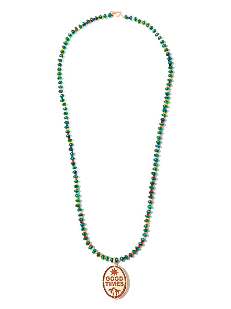 14k Yellow Gold and Malachite the Good Times Beaded Necklace