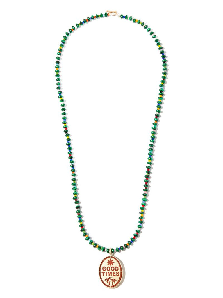 14k Yellow Gold and Malachite the Good Times Beaded Necklace