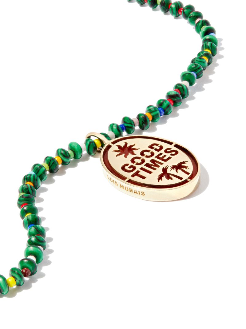14k Yellow Gold and Malachite the Good Times Beaded Necklace