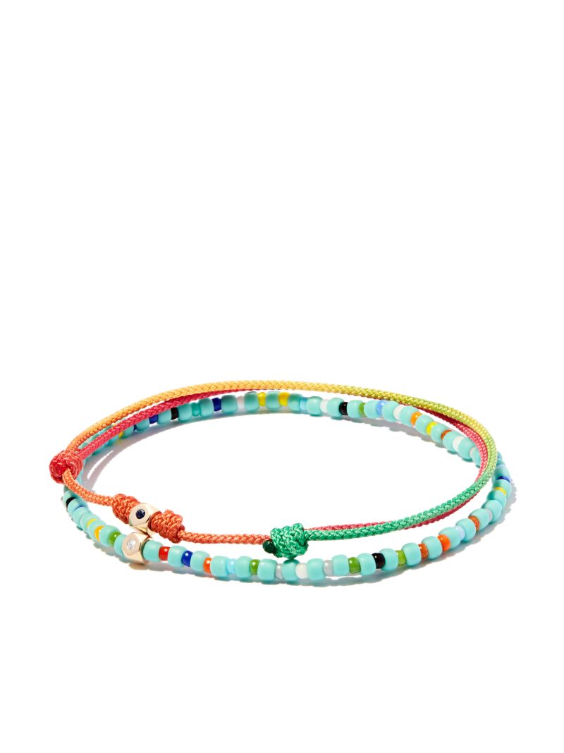 14k Yellow Gold Beaded and Cord Bracelet Set
