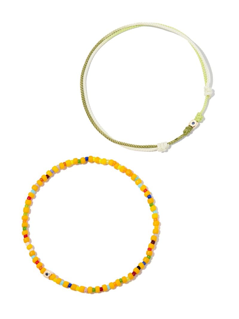 14k Yellow Gold Beaded and Cord Bracelet Set