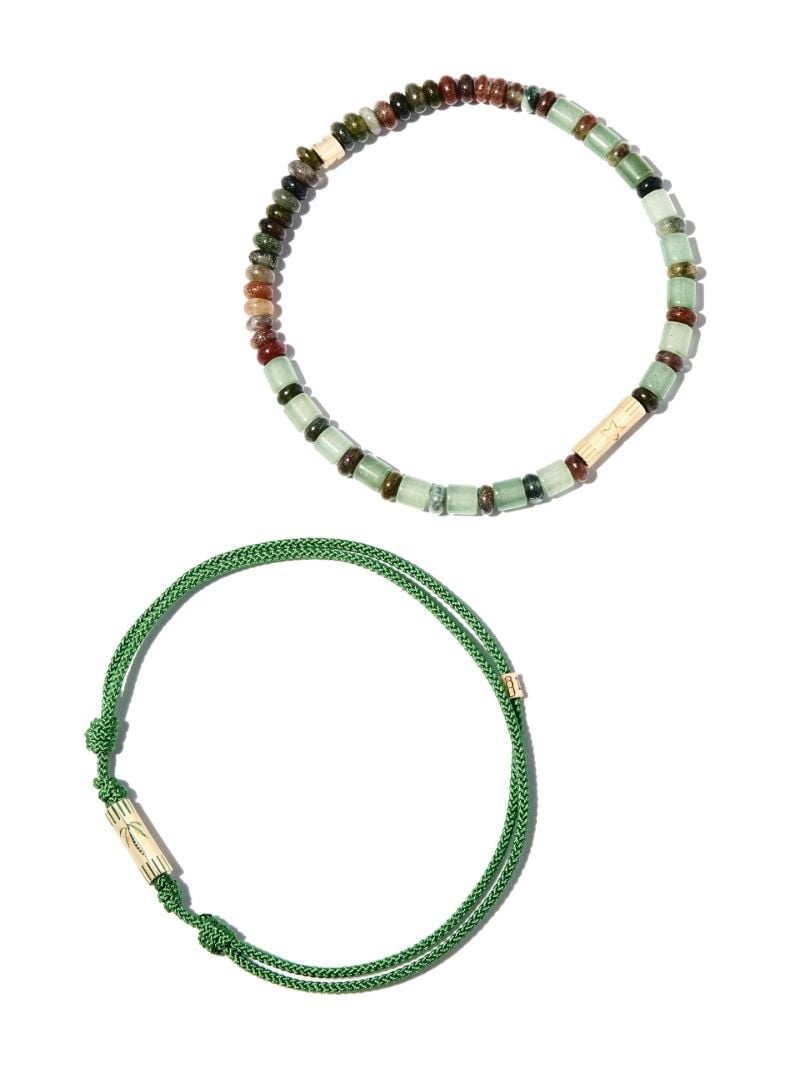 14k Yellow Gold Beaded and Cord Bracelet Set