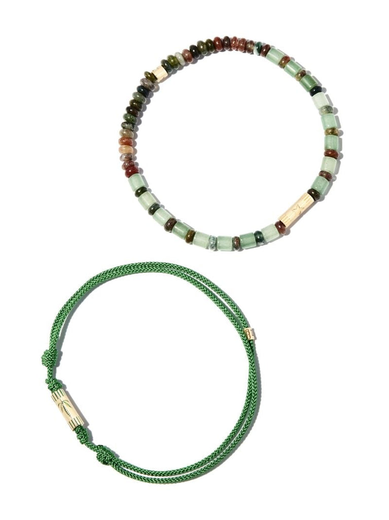 14k Yellow Gold Beaded and Cord Bracelet Set