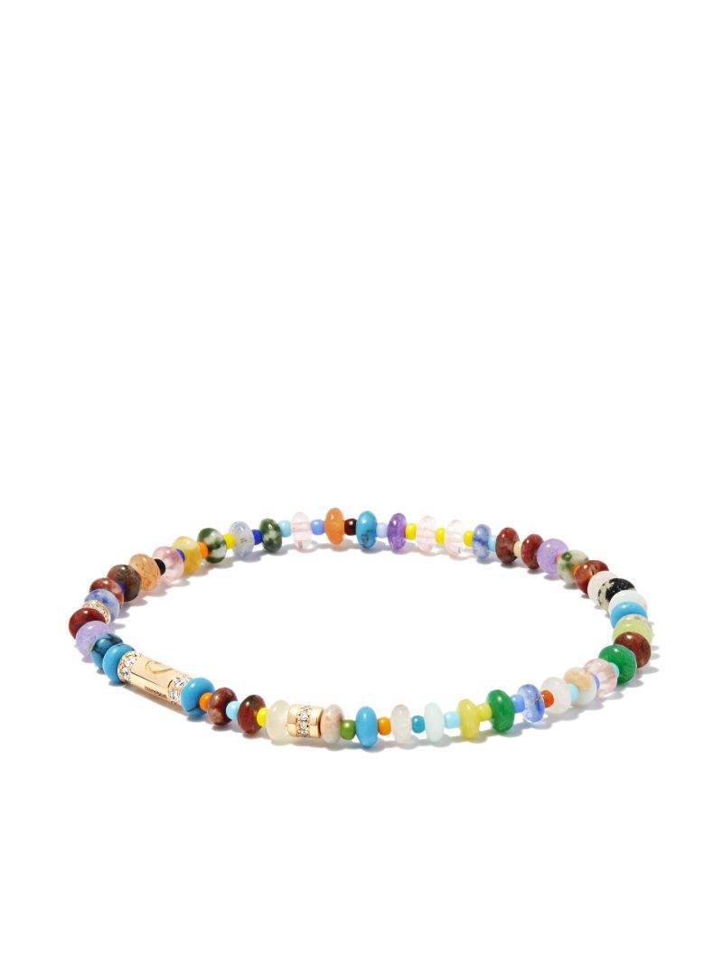 14k Yellow Gold Moon Star Beaded Bracelet