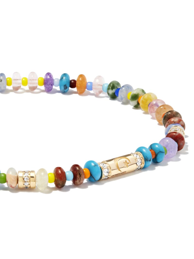 14k Yellow Gold Moon Star Beaded Bracelet