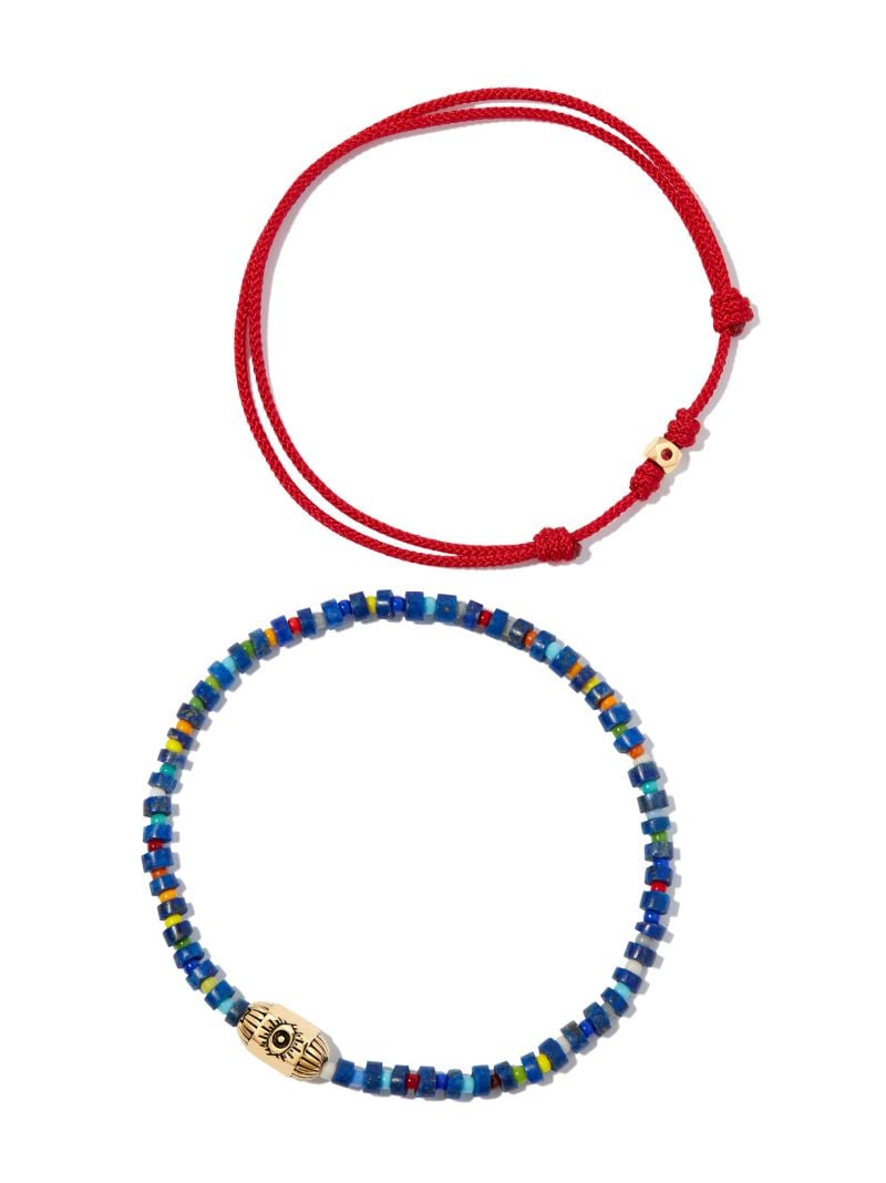 14k Yellow Gold Beaded and Cord Bracelet Set