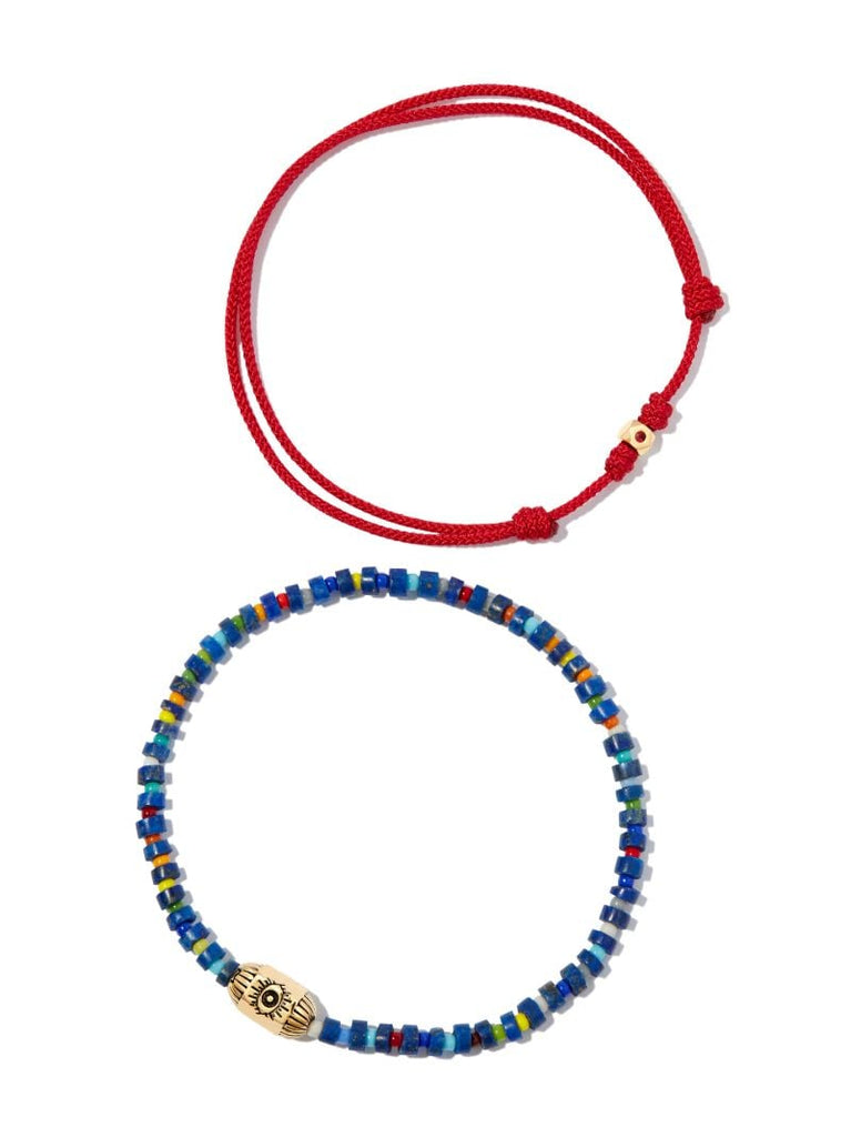 14k Yellow Gold Beaded and Cord Bracelet Set
