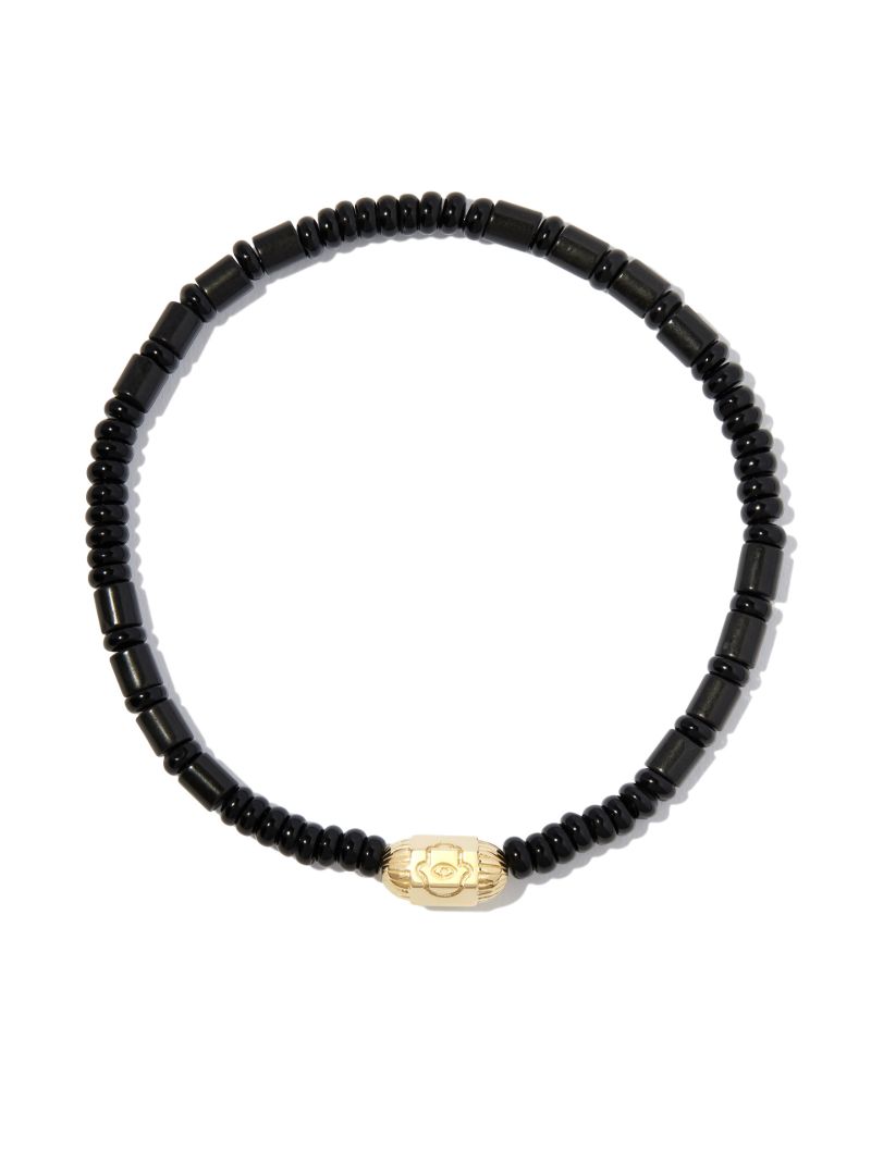 14k Yellow Gold Ribbed Hexagon Hamsa Bolt Beaded Bracelet