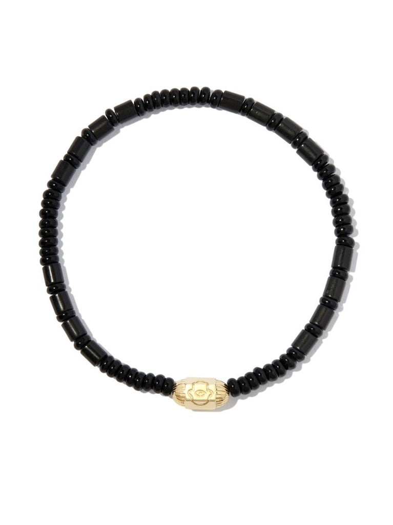 14k Yellow Gold Ribbed Hexagon Hamsa Bolt Beaded Bracelet