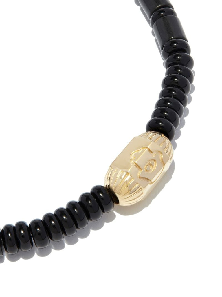 14k Yellow Gold Ribbed Hexagon Hamsa Bolt Beaded Bracelet
