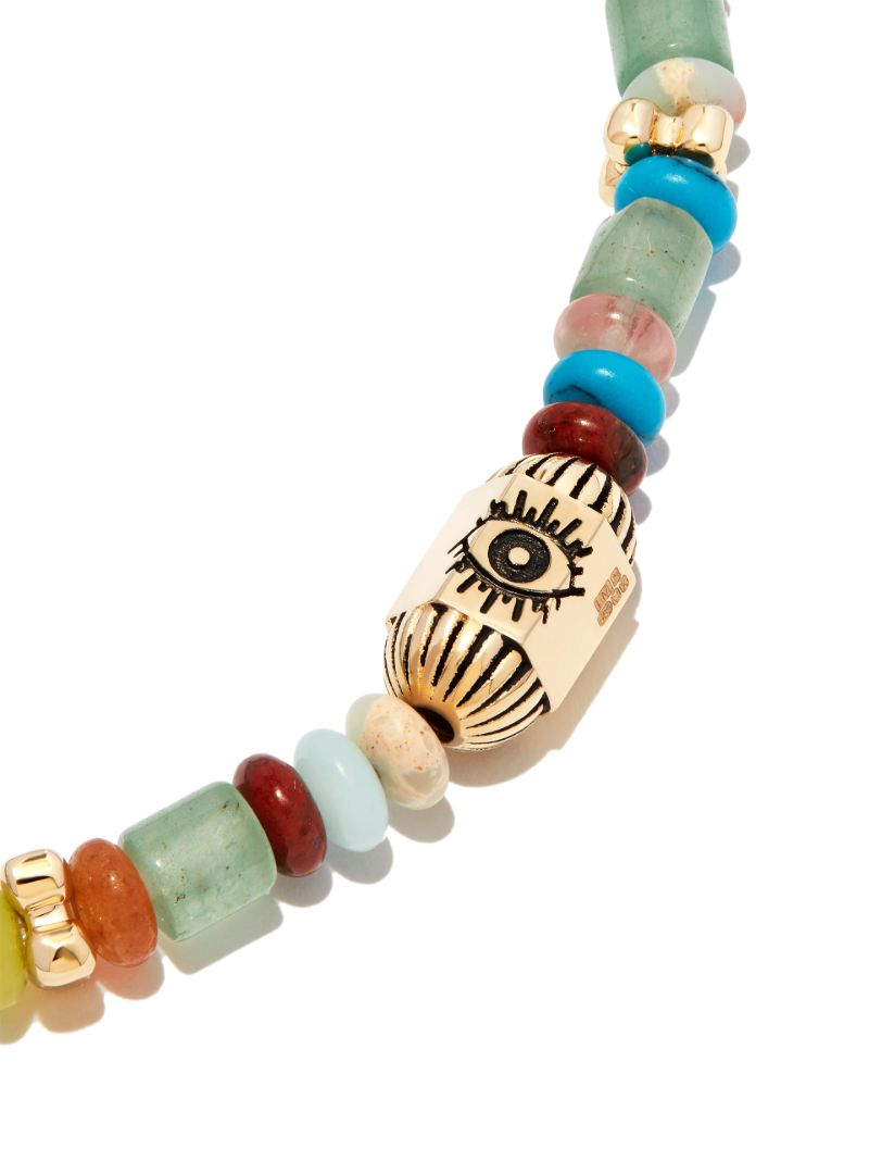 14k Yellow Gold Ribbed Hexagon Hamsa Bolt Beaded Bracelet