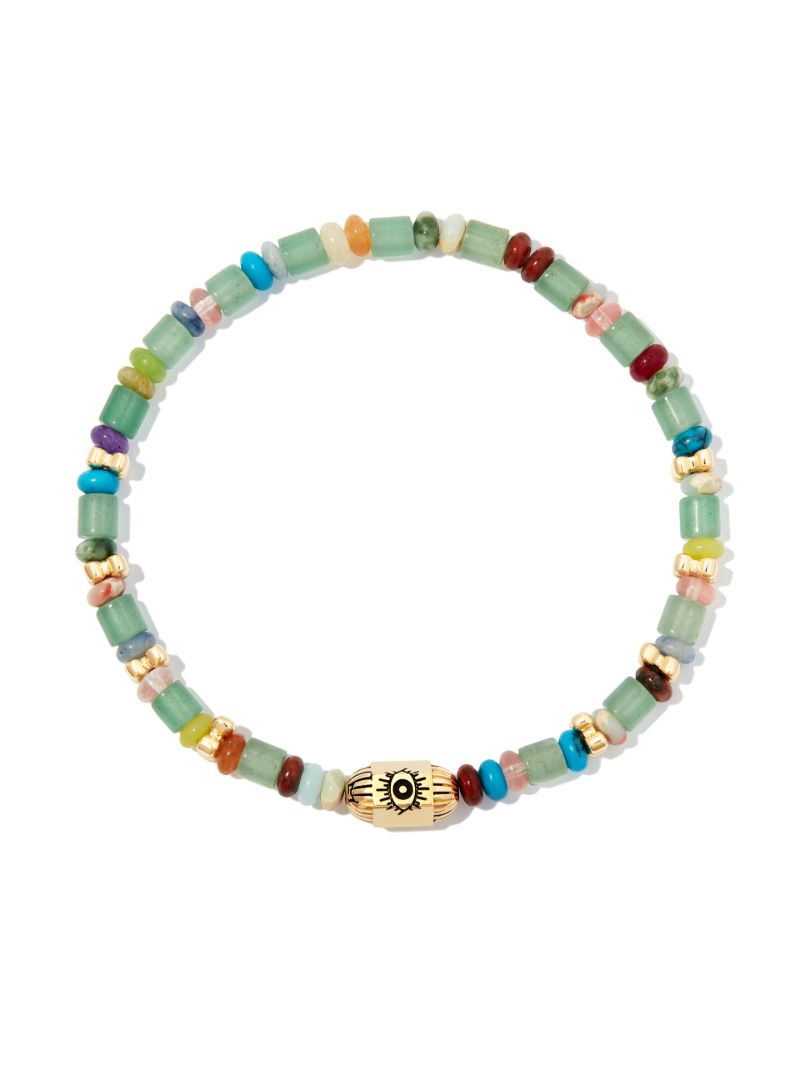 14k Yellow Gold Ribbed Hexagon Hamsa Bolt Beaded Bracelet