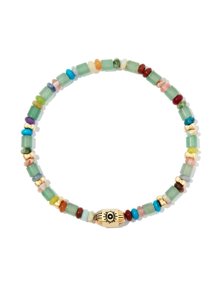14k Yellow Gold Ribbed Hexagon Hamsa Bolt Beaded Bracelet