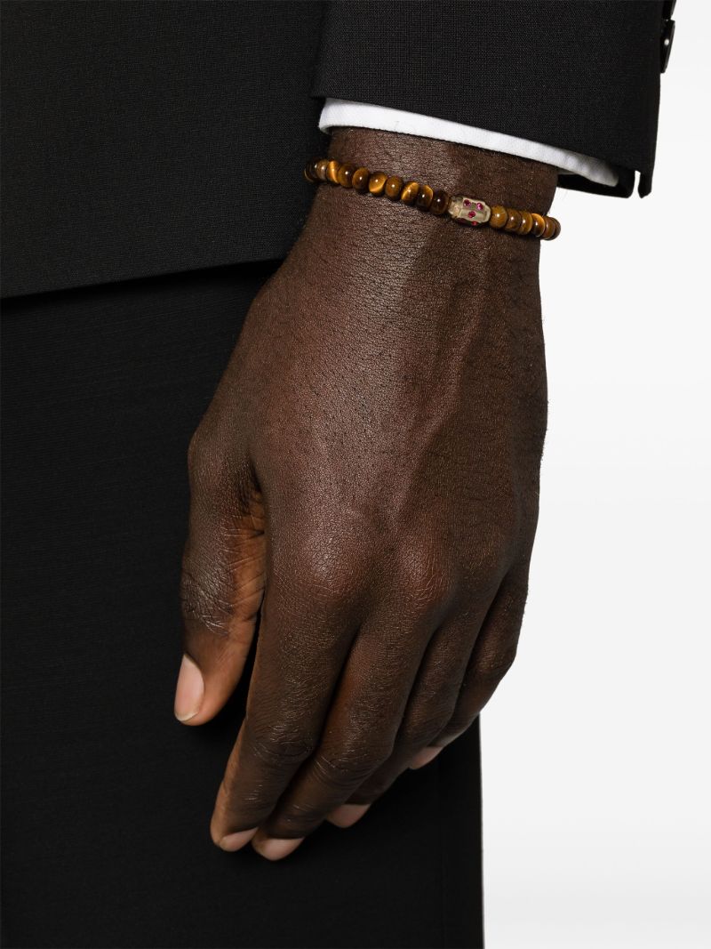 14k Yellow Gold Round Bolt Tiger's Eye and Ruby Bracelet