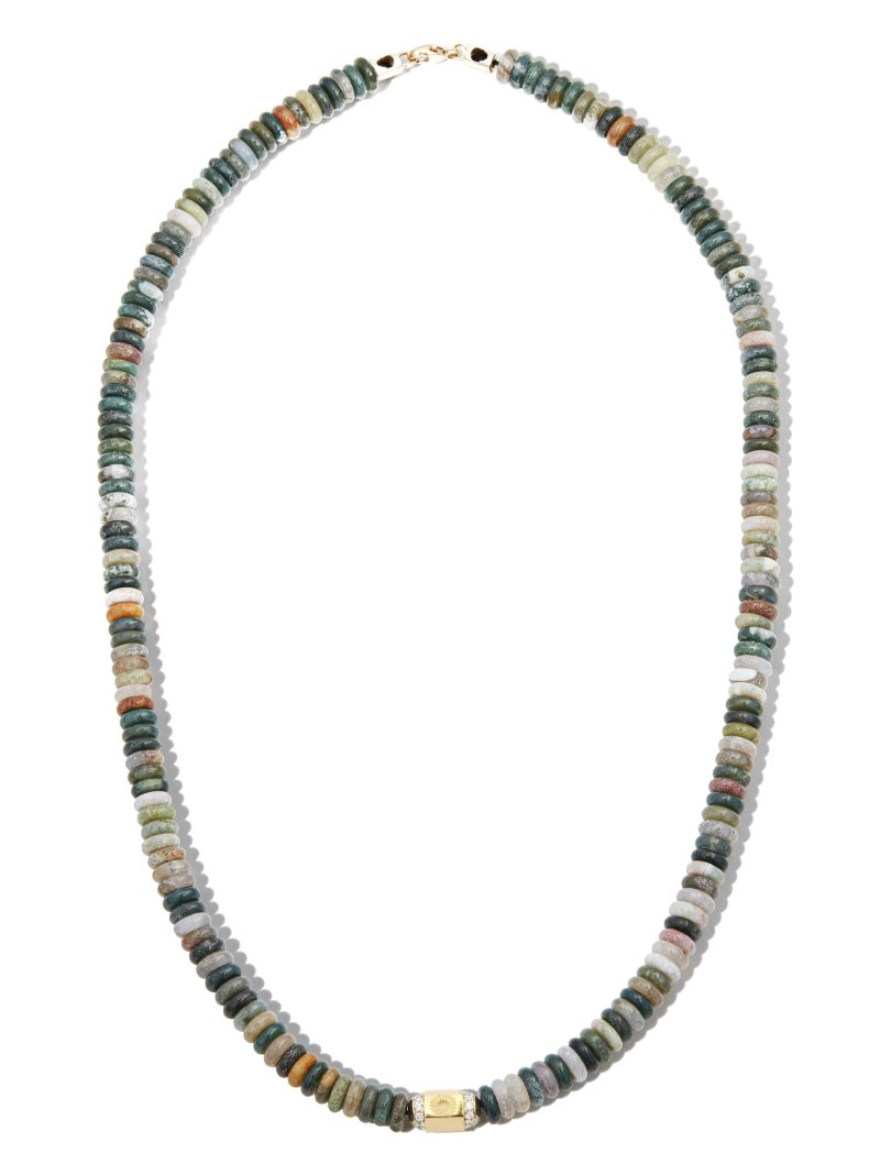 14k Yellow Gold Sunburst Diamond Beaded Necklace