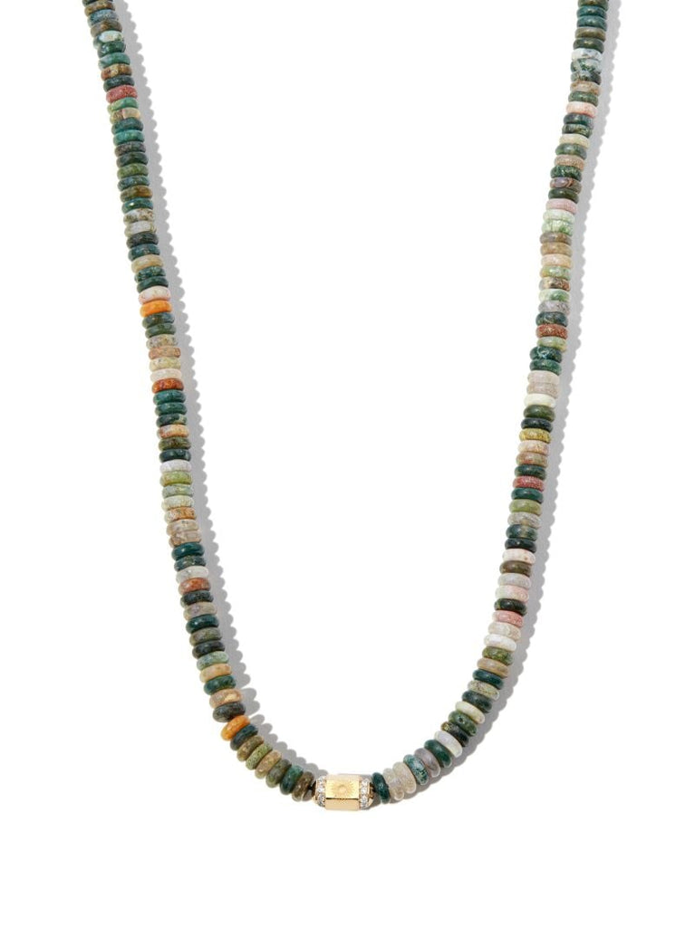 14k Yellow Gold Sunburst Diamond Beaded Necklace