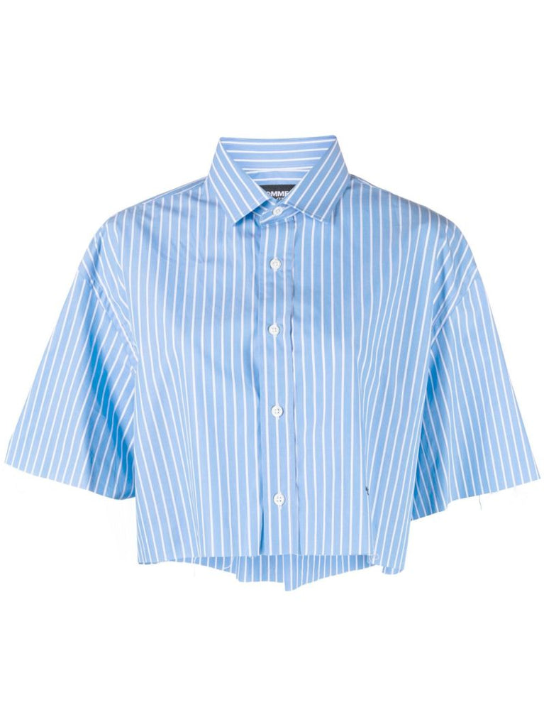 Blue Striped Cropped Cotton Shirt