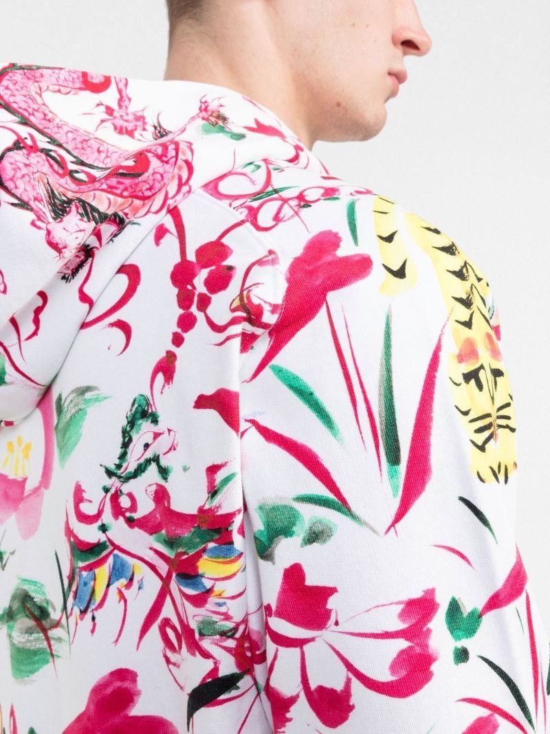 White Floral Print Cotton Hoodie