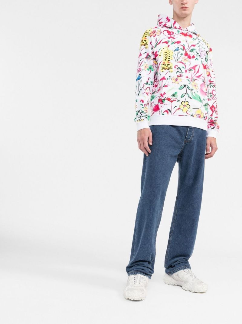 White Floral Print Cotton Hoodie