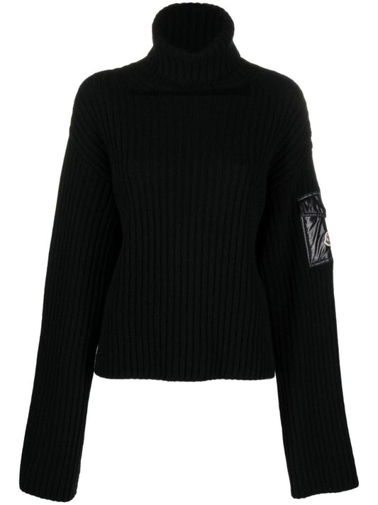 Black Ribbed Knit Wool Sweater