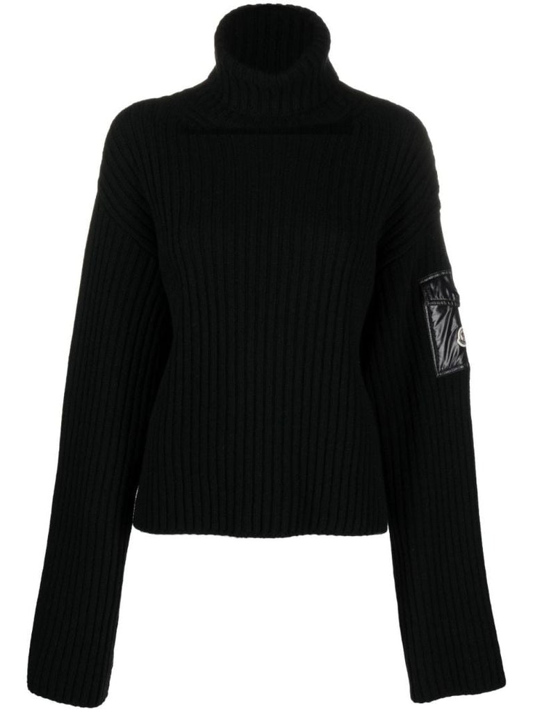 Black Ribbed Knit Wool Sweater