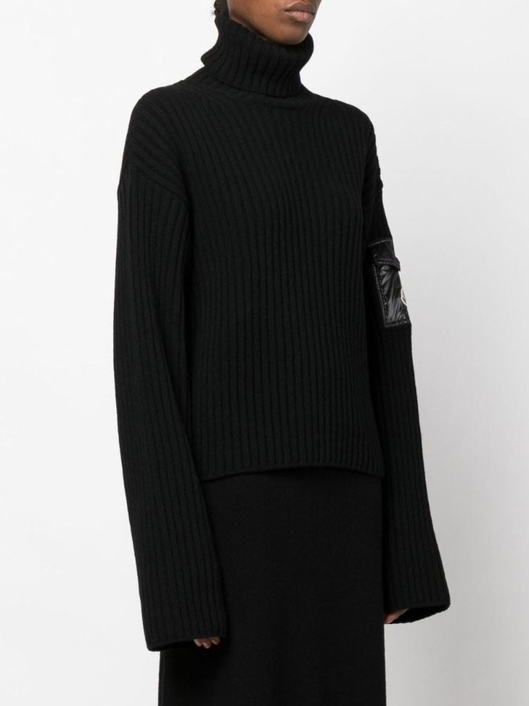 Black Ribbed Knit Wool Sweater