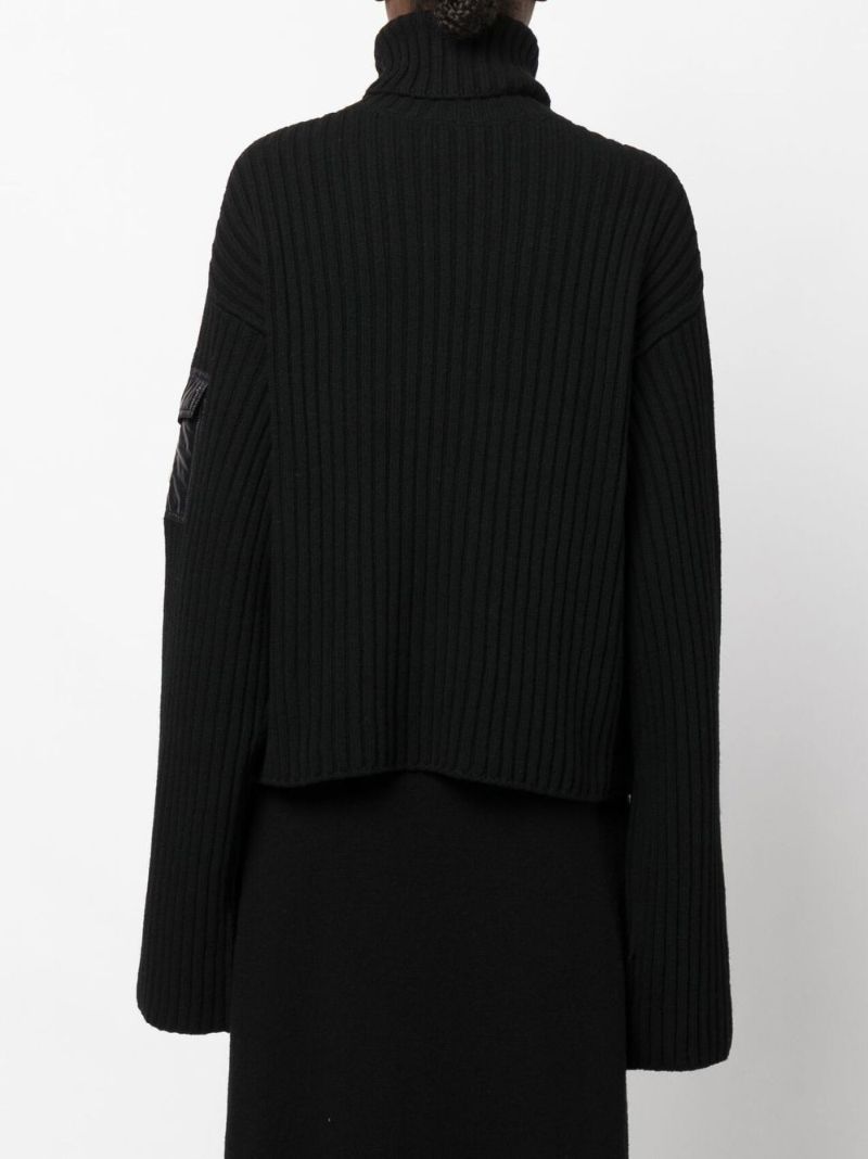 Black Ribbed Knit Wool Sweater