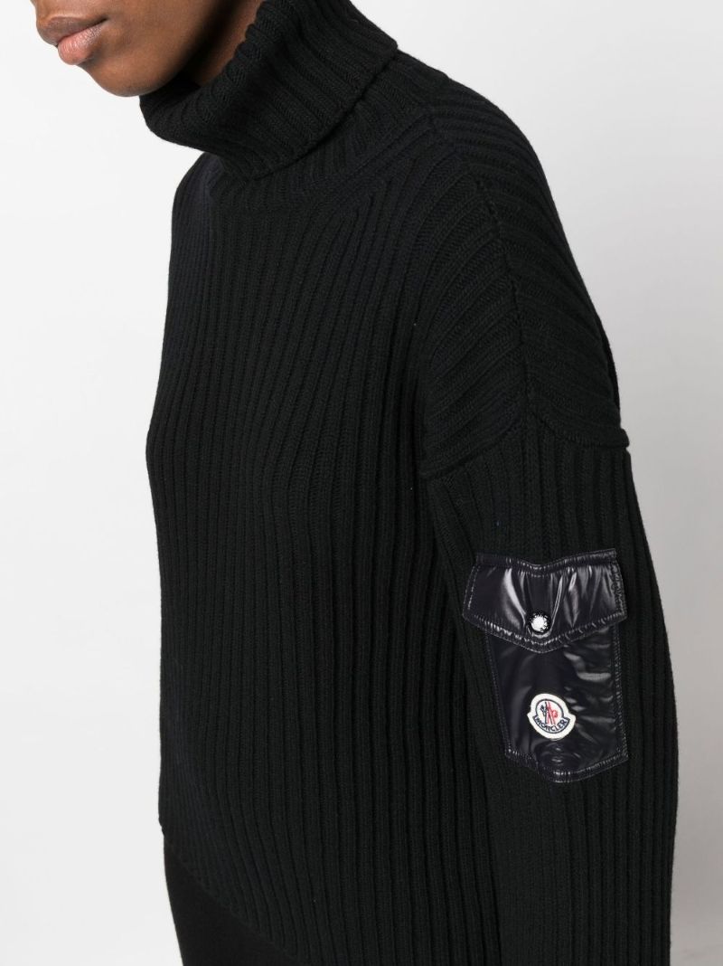 Black Ribbed Knit Wool Sweater