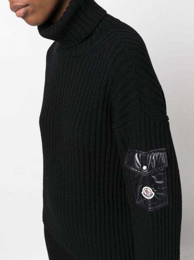 Black Ribbed Knit Wool Sweater