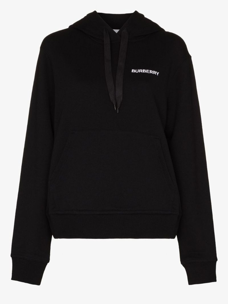 Black Logo Embroidered Cotton Hoodie