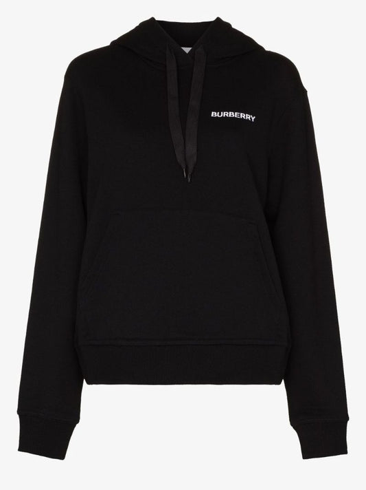 Black Logo Embroidered Cotton Hoodie