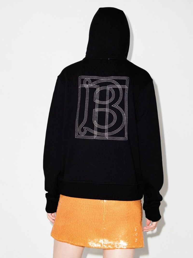 Black Logo Embroidered Cotton Hoodie