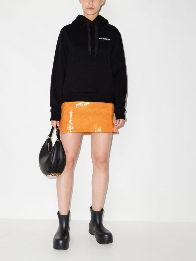 Black Logo Embroidered Cotton Hoodie