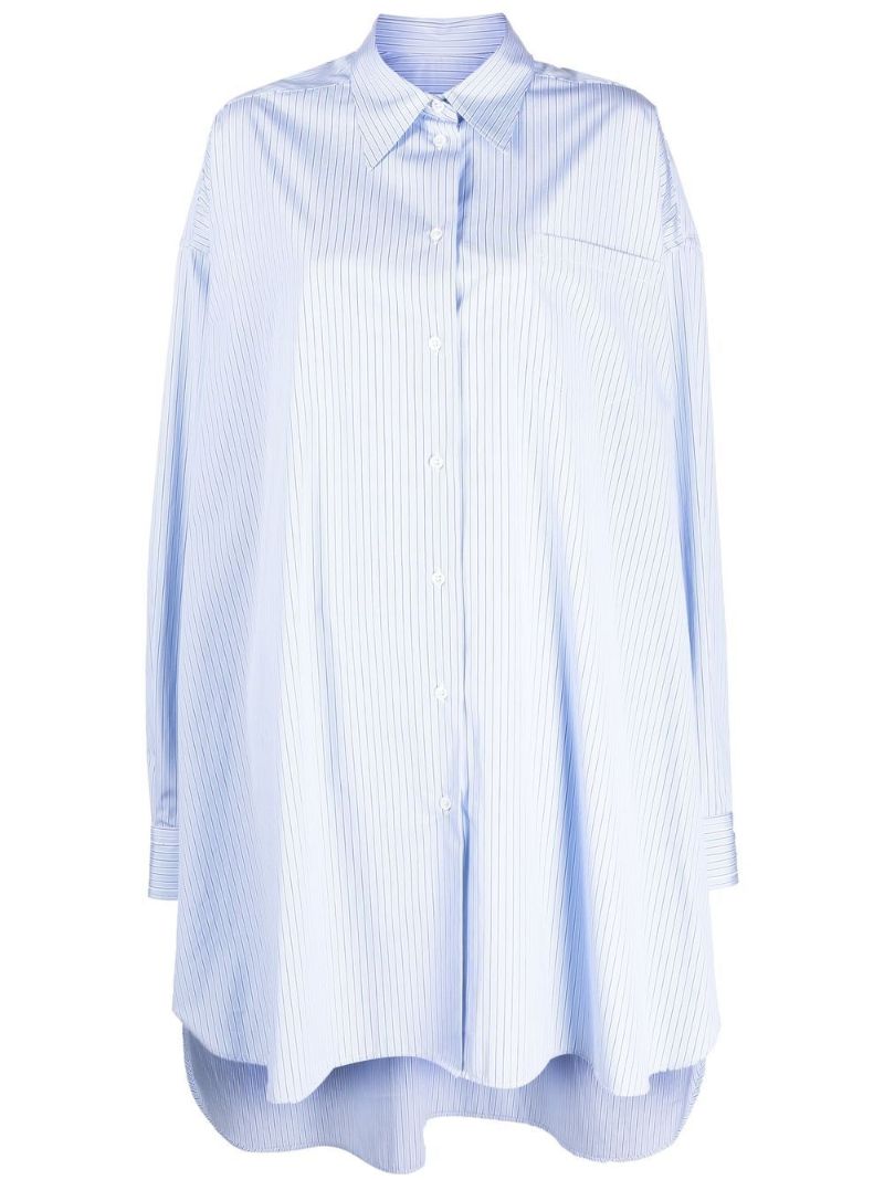 Blue Pinstripe Longline Cotton Shirt