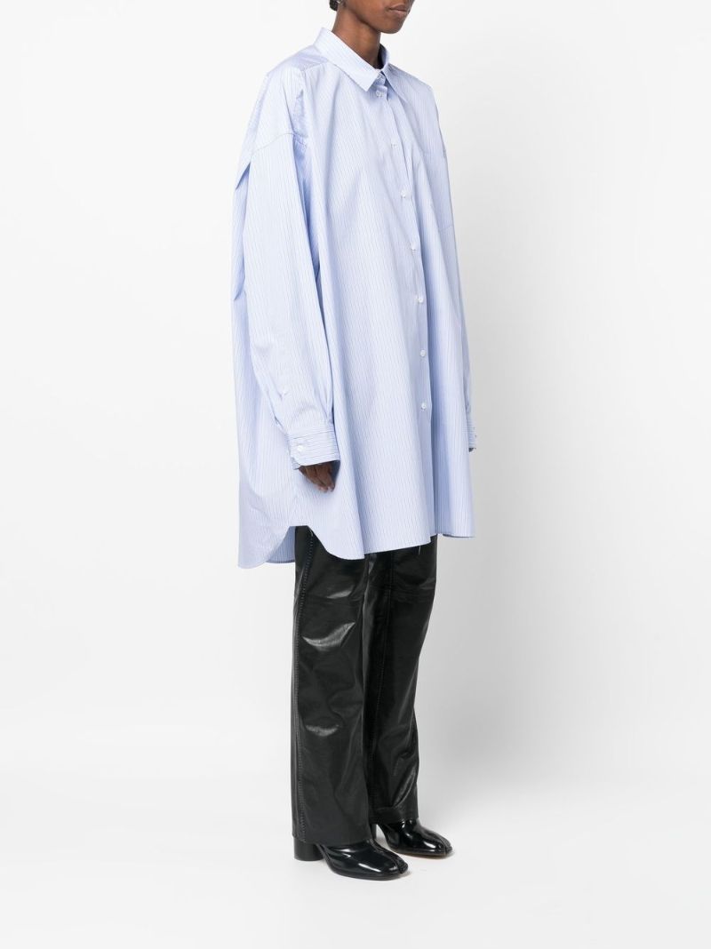 Blue Pinstripe Longline Cotton Shirt