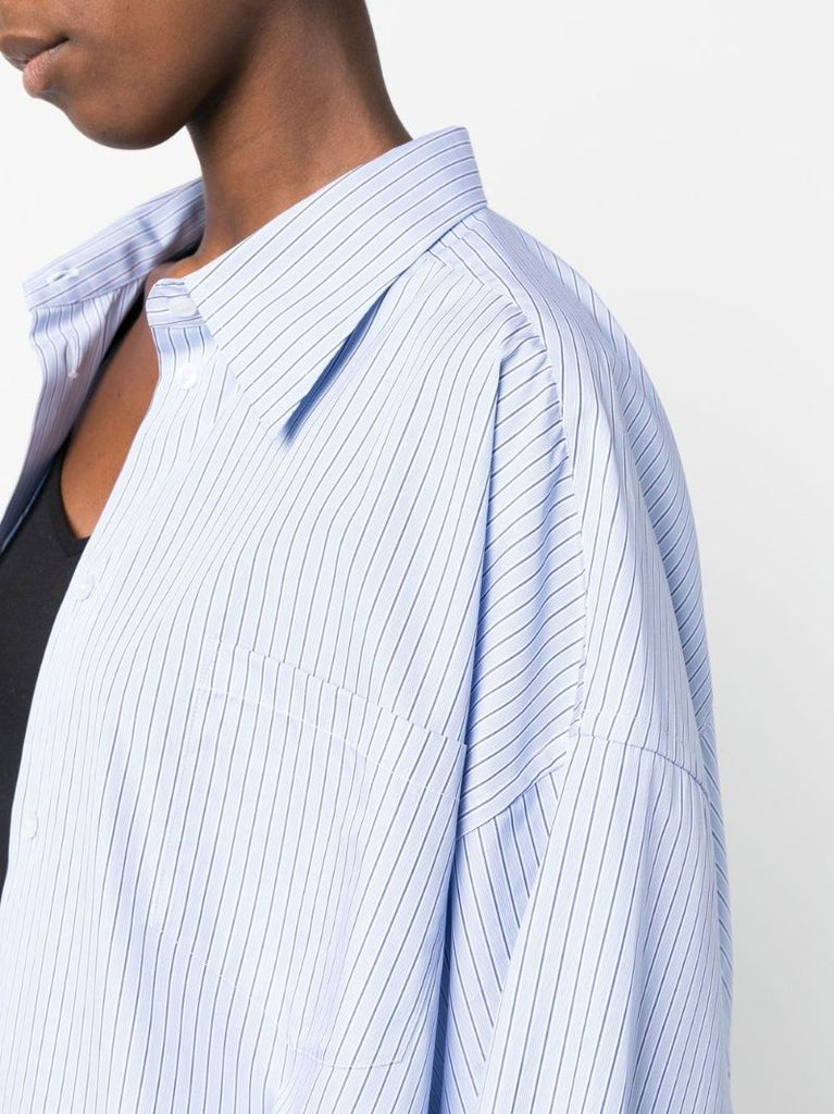 Blue Pinstripe Longline Cotton Shirt
