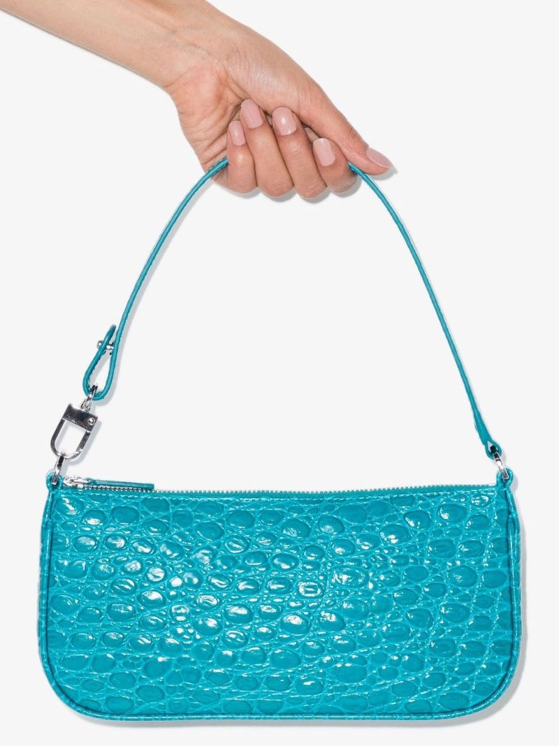 Blue Rachel Mock Croc Leather Shoulder Bag