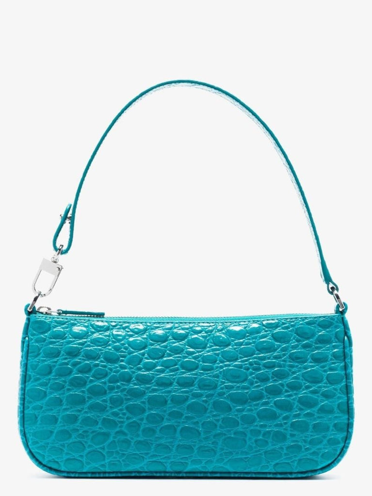 Blue Rachel Mock Croc Leather Shoulder Bag