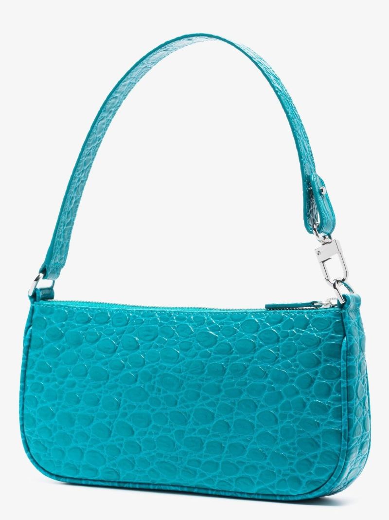 Blue Rachel Mock Croc Leather Shoulder Bag
