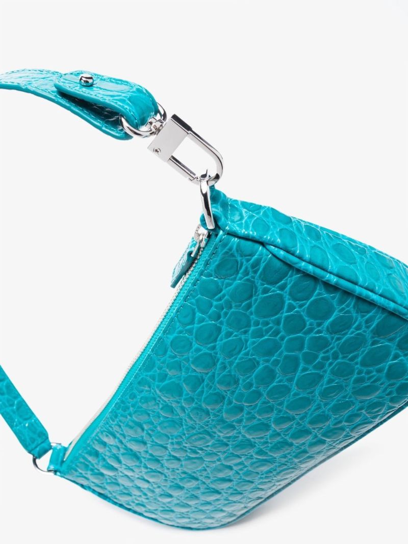 Blue Rachel Mock Croc Leather Shoulder Bag