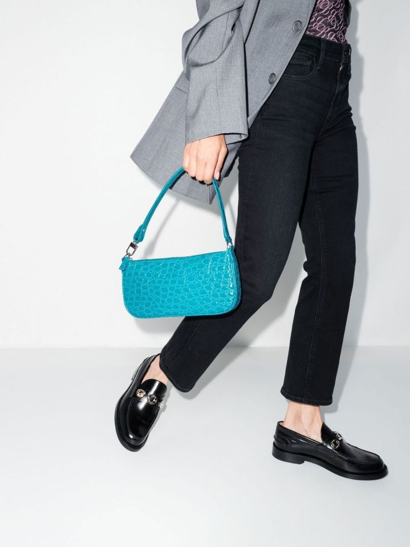 Blue Rachel Mock Croc Leather Shoulder Bag