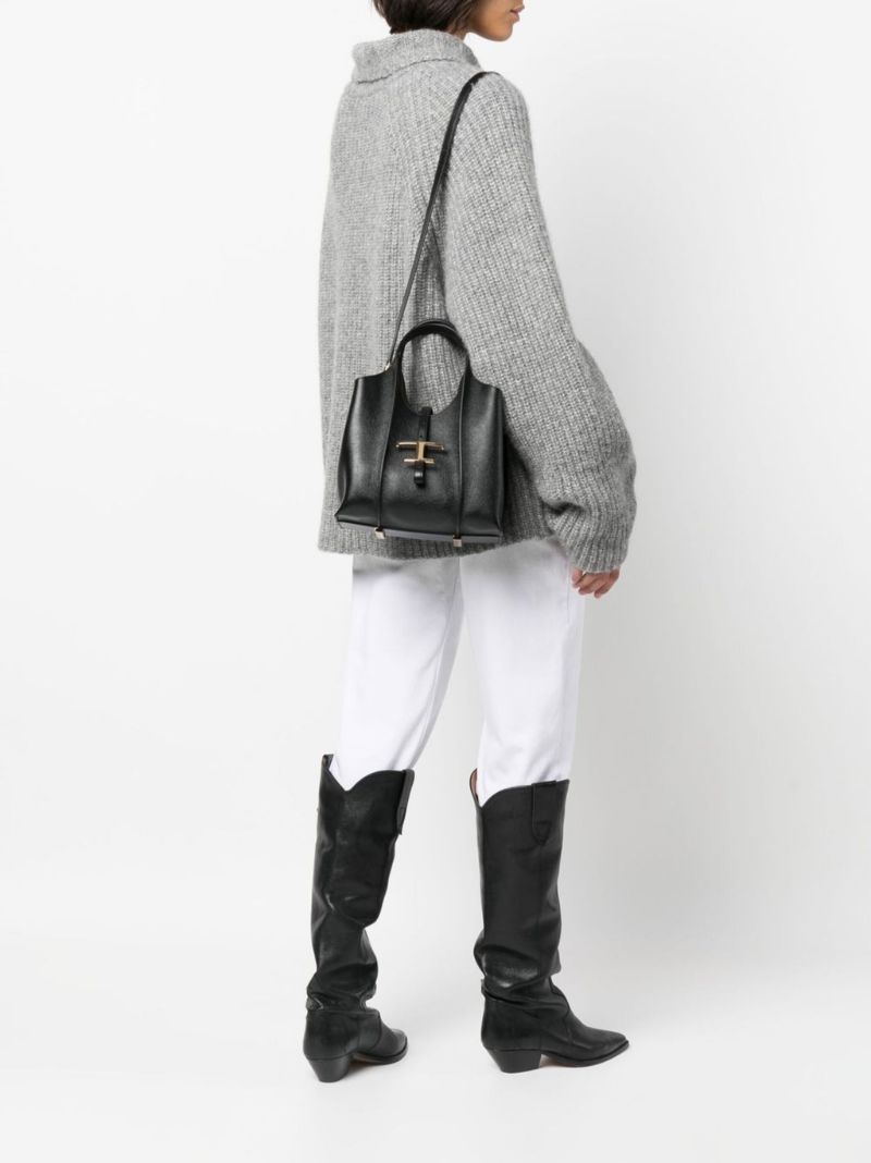 Black T Timeless Mini Leather Tote Bag