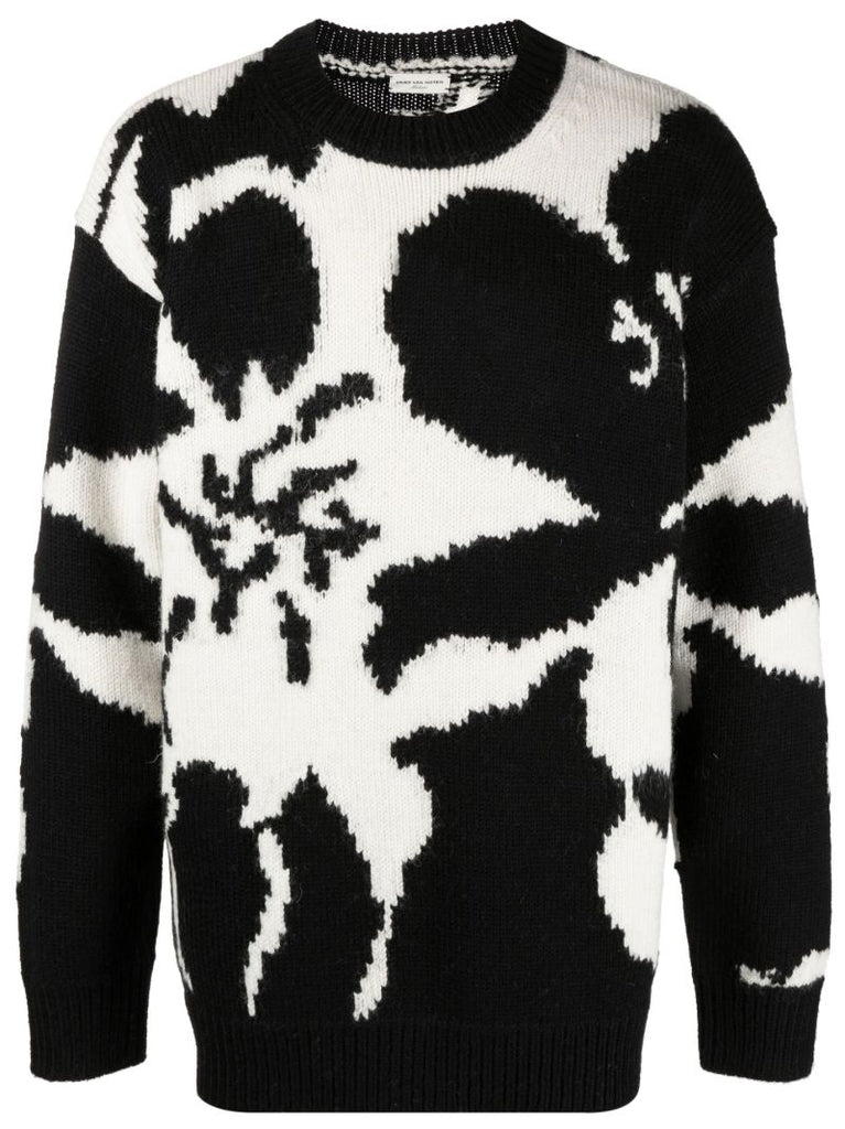 Black Intarsia Wool Sweater