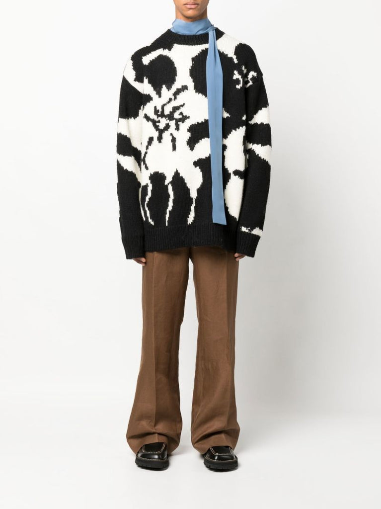 Black Intarsia Wool Sweater
