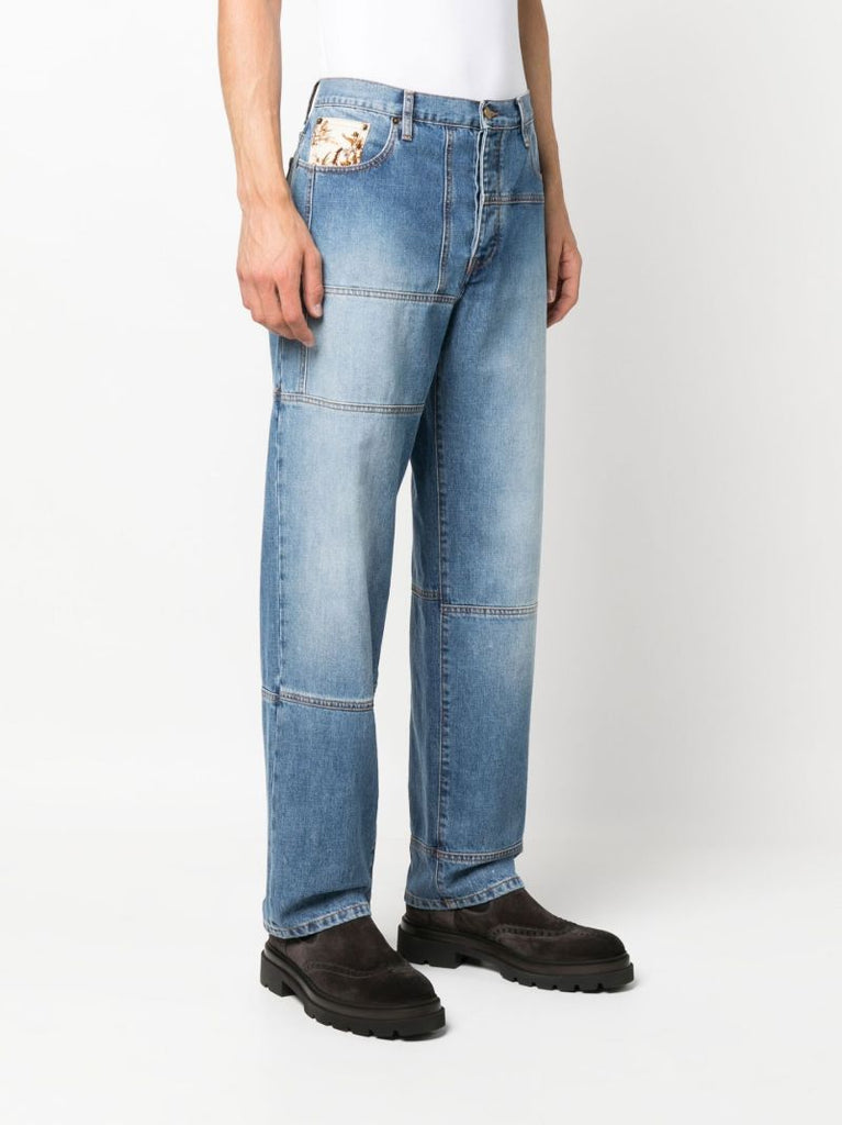 Blue Venusto Panelled Straight Leg Jeans